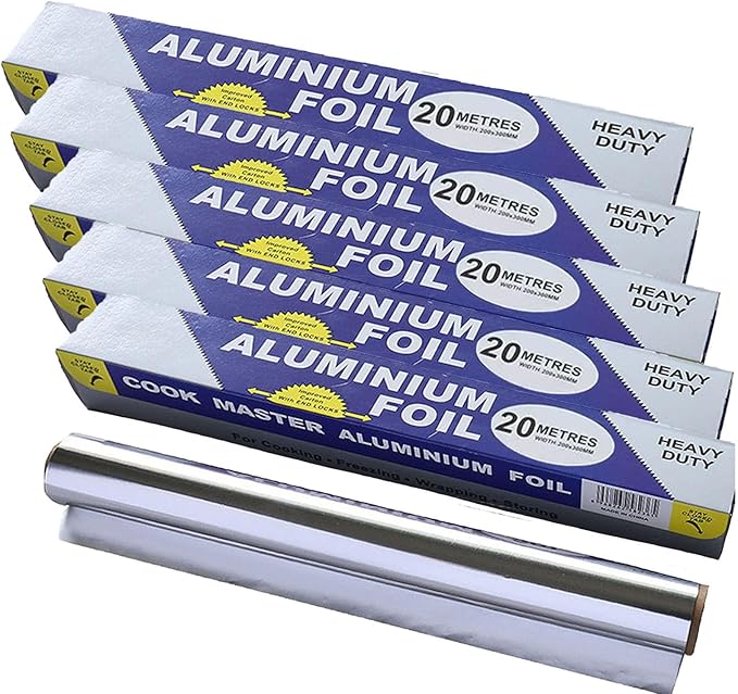 5-Pack Heavy Duty Grilling Aluminum Foil ， Baking Foil Paper, Sheets for Food Tinfoil Roll,High-Temperature Resistant for Home Cooking,Hair Foils(Extra heavy-30CM*20M*20um)