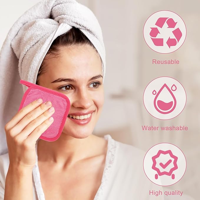 Makeup Remover Cloth 12 Pack, Ultra Soft and Reusable Microfiber Makeup Remover Towels for All Skin Types, Perfect Face Towels for Women, 6 Inch X 6 Inch, Rose Red