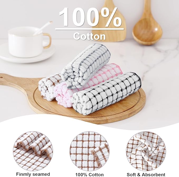 Kitinjoy Cotton 24 Pack Terry Kitchen Dish Cloths, 12 x 12 Inches Super Soft and Absorbent Dish Rags, Quick Drying Dish Towels for Washing Dishes, Mix Color