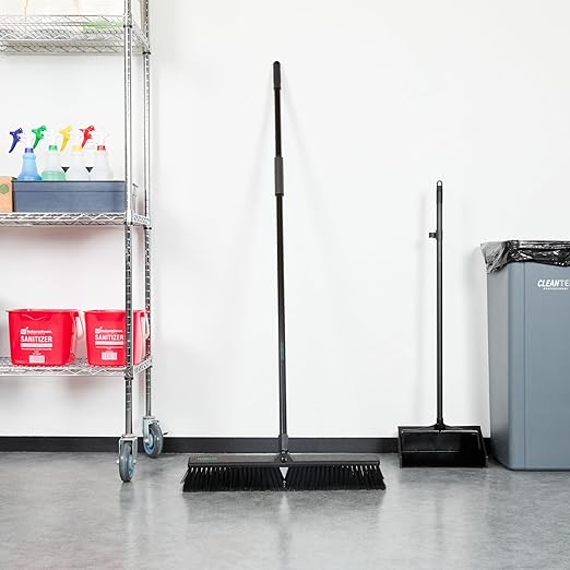 Restaurantware-Clean Tek Professional 23.62 Inch Push Broom, 1 Heavy-Duty Broom with 59â€ Handle - Fine Bristles, 2 Handle Attachment, Wooden, Commercial Use, for Deck, Garage, Yard, Patio