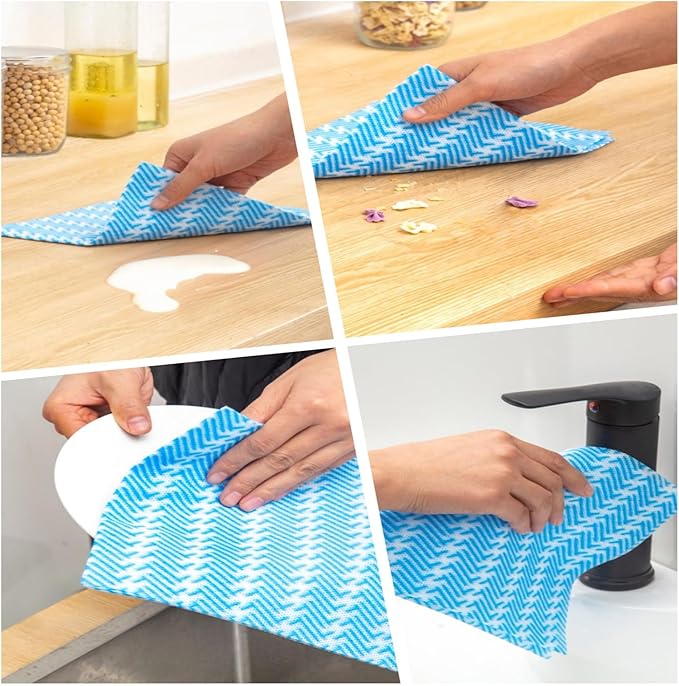 SUZZYVINE Handi Wipes Reusable Cloths Disposable Cleaning Cloth Reusable Paper Towels for Kitchen, Multi-use Dish Cloths Dish Towels, Disposable Cleaning Rags,11.81"×19.69" 50 Count, Blue