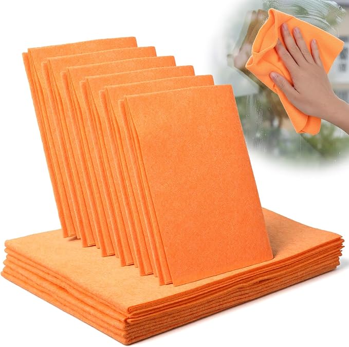 10 Pack Shammy Cloths, 27 X 20 Inch Extra Large Absorbent Cleaning Towels, Reusable Multi Purpose Chamois for Car Drying, Home, Kitchen, Bathroom and Pet, Machine Washable and Scratch Free, Orange