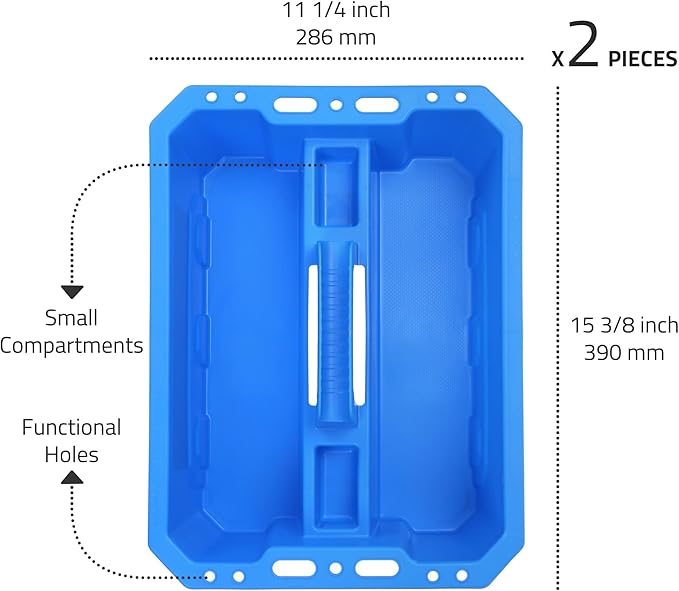CANOPUS Storage Tray Tote with Functional Holes - 2 PCs Plastic Cleaning Caddy with Handle, Portable Caddy, Undersink Storage for Kitchen, Shoe Cleaning Box, Products Organizer, Blue