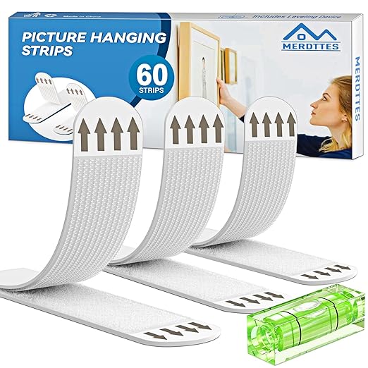 Heavy Duty Large Picture Hanging Strips, 30-Pairs (60 Packs) Adhesive Picture Hangers, No Damage Wall Hanger Without Nail, Poster Hanger Strips, Picture Hanging Hooks for Wall Decoration