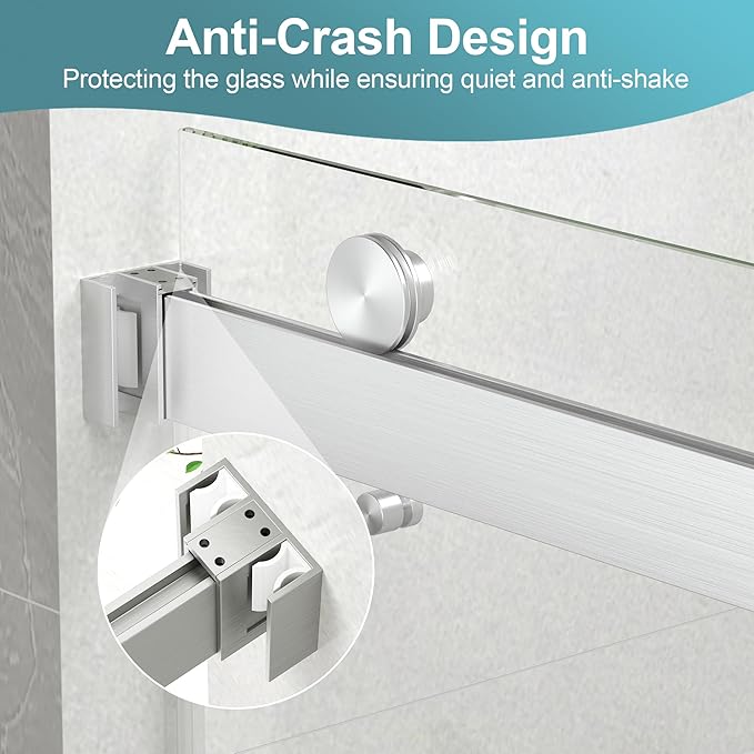KPUY Frameless Shower Door, 49-54" W x 76" H Double Sliding Glass Shower Door, 1/4" (6mm) Thick Tempered Clear Glass with Explosion-Proof Film Nano Coating, Brushed Nickle