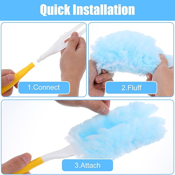40 Count Duster Refills for Most Duster Handle, 360° Heavy Duty Duster Refills Disposable Microfiber Dusters with 2 Hands for Dusting Cleaning (Blue)