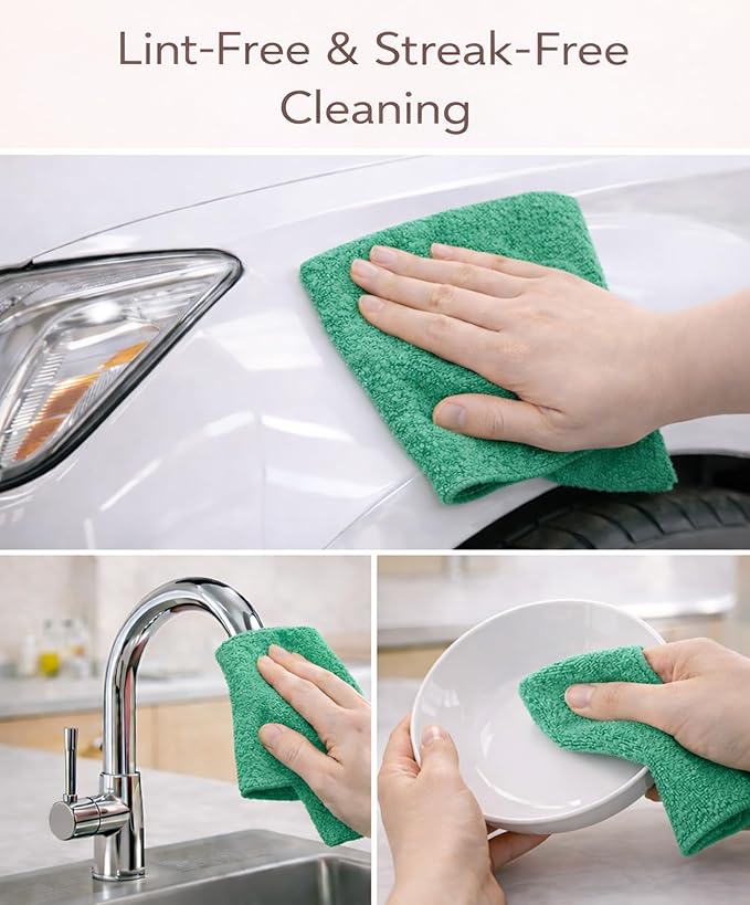 Microfiber Cleaning Cloth Roll–100 Pack, Tear Away Microfiber Towels, Reusable, Washable, Scratch-Free, Kitchen Towels for Car, Home, Kitchen, Glass, Dishes (Malachite Green)