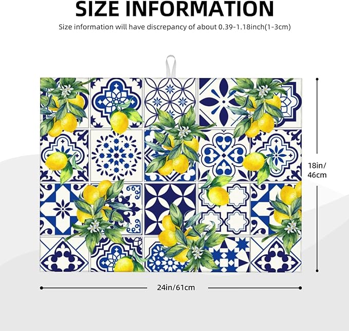 Lemon Mexican Tilt Dish Drying Mat For Kitchen Counter Absorbent Large Kitchen Fast Dry Pad Reusable Washable Protector Rack Large Mat 18 X 24