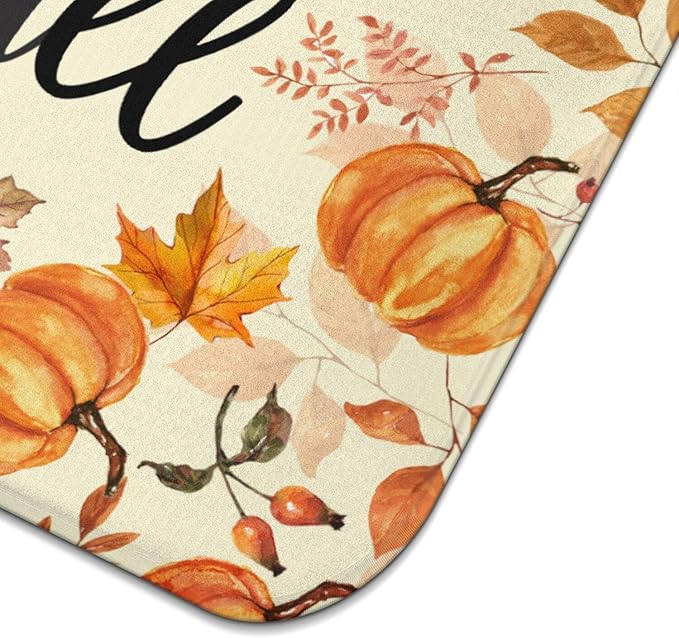Fall Dish Drying Mat for Kitchen Counter,Autumn Pumpkin Maple Leaf Pattern Microfiber Drying Mat,Washable Absorbent Countertop Harvest Thanksgiving Dish Mat Drain Mat,18x24 Inch