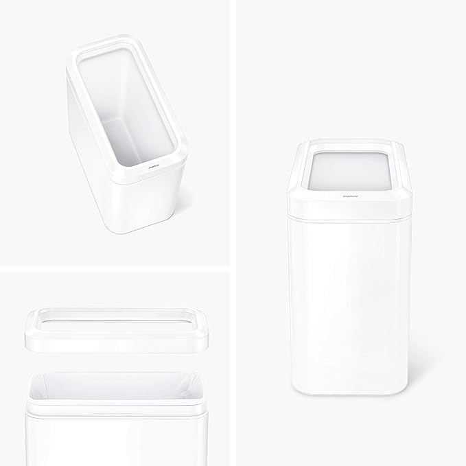 simplehuman 25 Liter / 6.6 Gallon Slim Open Top Small Trash Can, Commercial Grade Heavy Gauge Office Trash Can, White Stainless Steel