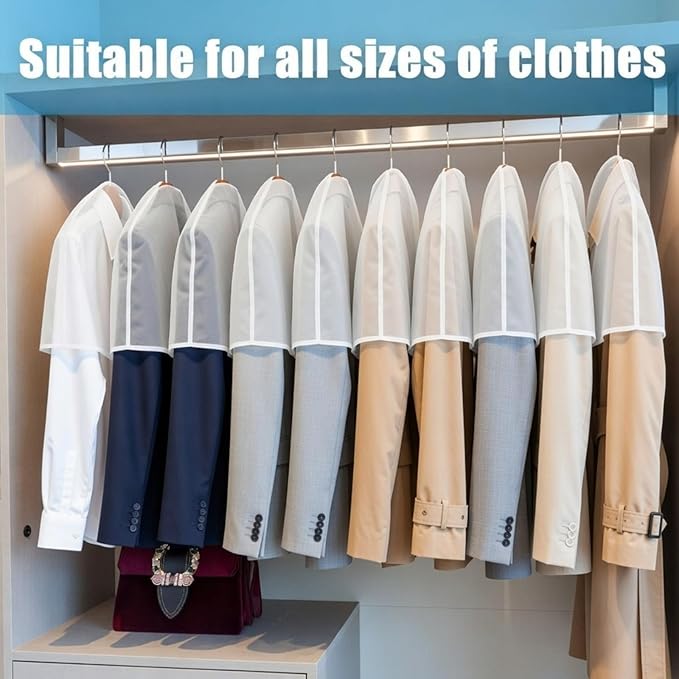 Patelai 8 Pcs 2" Gusseted Shoulder Covers for Hanging Clothes 24" x 12" Plastic Garment Dust Covers Protectors for Closet Storage Suit, Coats, Jackets, Dress Closet Storage (Translucent)