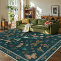 8x10 Washable Area Rugs for Living Room&Bedroom - Floral Boho Vintage Rug,Soft & Non-Slip,Low Pile Wool Carpet for Indoor Dining Room,Girls Room,Nursery Room and Kids Room(Teal)