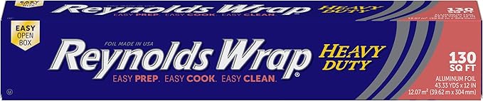 Reynolds Wrap Heavy Duty Aluminum Foil Roll, Thick Heavy Duty Foil for Added Strength and Durability, Secure Easy Open and Close Tab, 12 Inches Wide, 130 Sq. Ft.