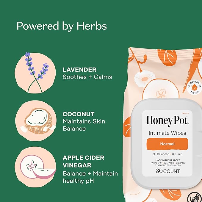 The Honey Pot Company - Feminine Wipes - Daily PH Balancing, Fragrance & Sulfate Free Wipes for Intimate Parts, Body, or Face - Hygiene Products - Normal 30 ct (Pack 3)