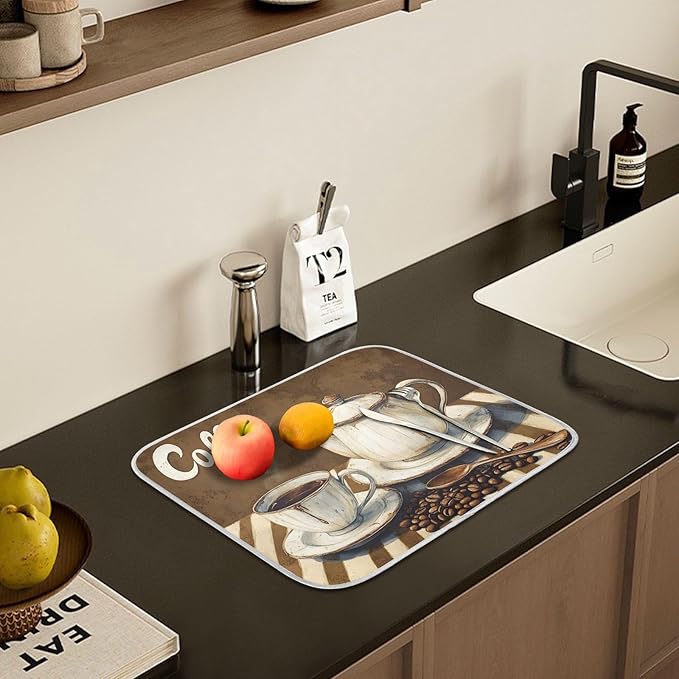 Coffee Themed Dish Drying Mat for Kitchen Counter Absorbent Microfiber Large Drying Pad Dish mats for Kitchen Countertops 18 x 24 Inch243