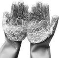 Reusable Cleaning Silicone Gloves with Scrubber Bristles for Dishwashing, Dog Pet Grooming & Car Wash (13.6" Large)