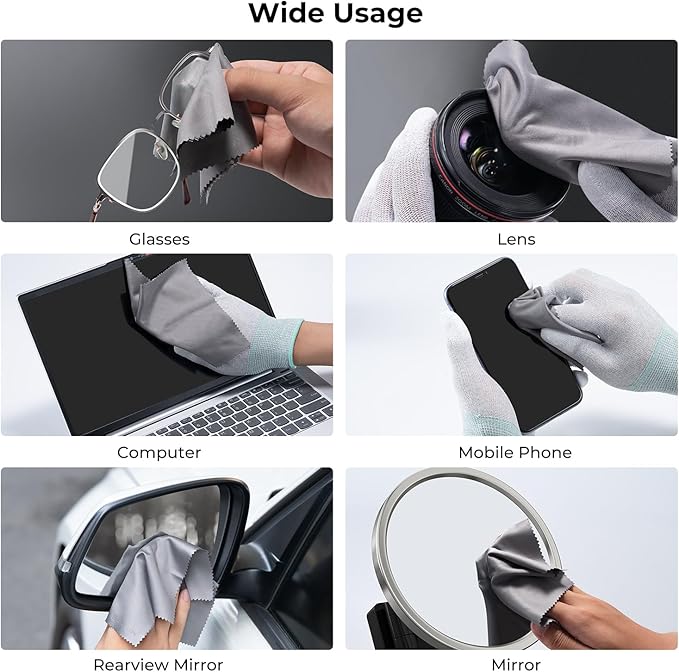 K&F CONCEPT 6 Pack Microfiber Cleaning Cloth（15x18cm）, Washable Reusable Lens Cleaning Cloth for Cleaning Camera Lenses, Glasses, Screens, Cameras, Eyeglasses, LCD TV Screens, Tablets