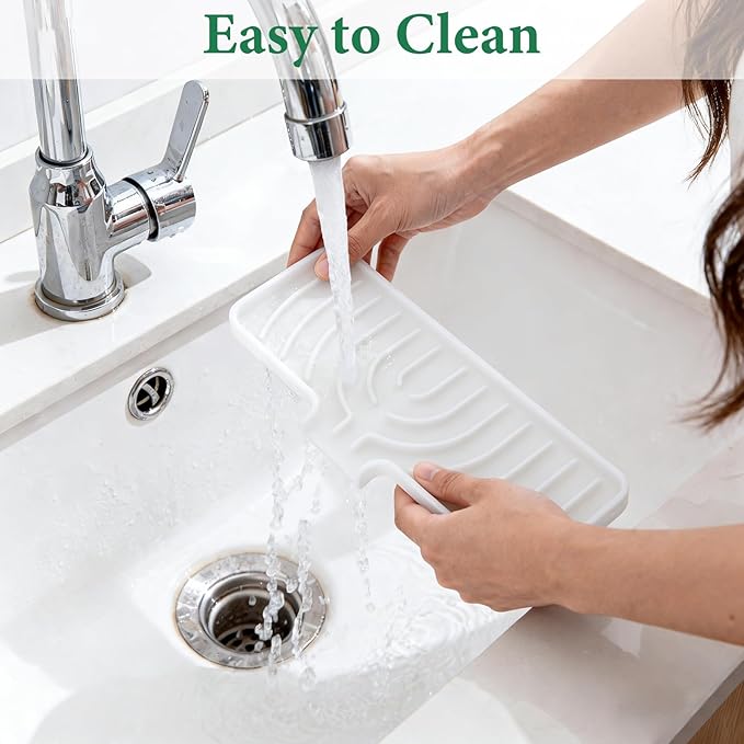 GUUKIN Sponge Holder for Kitchen Sink, 10x5 inch Silicone Dish Drying Mat, Compatible with Scrub Daddy, Kitchen Sink Accessories, Suitable for Kitchens & Bathrooms (White)