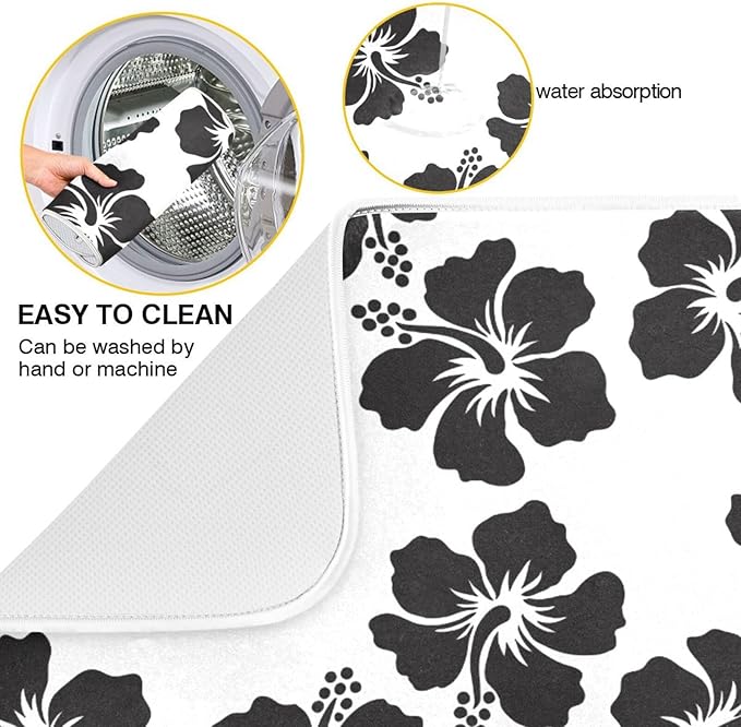 Tropical Hawaiian Hibiscus Flowers Dish Drying Mat for Kitchen Counter Absorbent Microfiber Drying Pad, Medium 16x18 in