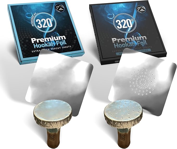 320° Premium Hookah Aluminum Foil - 50 Extra Thick Precut Sheets - 40 Micron - 150x150mm (6-inch) Square - No Holes, Nicotine Free, Ideal for Shisha and Hookah Bowls