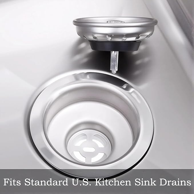 Kingrol 4 Pack Kitchen Sink Strainers with Rubber Stoppers - Stainless Steel Drain Basket Replacement, Fits 3.5 Inch Standard Sink Drain, Prevents Clogs, Easy Clean, Rust Resistant