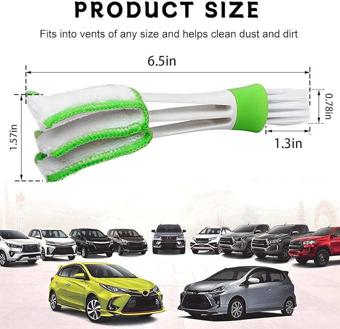 2 PCS Mini Duster for Car Air Vent, Double Ended Automotive Air Vent Microfiber Duster & Brush, Dust Collector Cleaner for Keyboard Window Leaves Shutter, Car Accessories (Green)