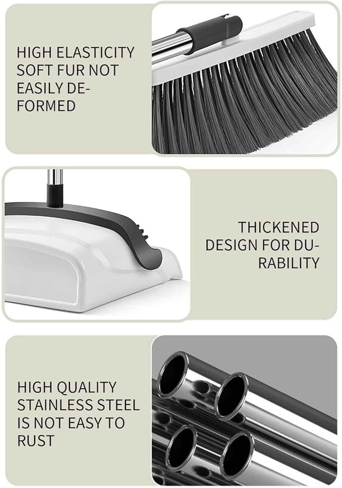 Broom and Dustpan Set Widened Thickened, Folding Dustpan with Handle, Soft Bristle Brooms for Sweeping Indoor, Dustpans Long Handle, New House Essentials, Apartment Must Haves, Tool Set