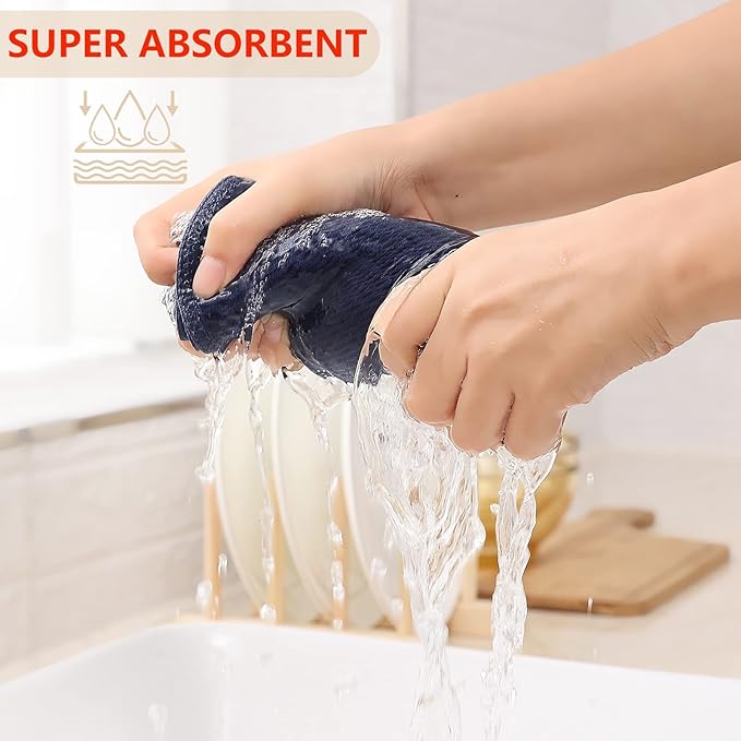Kitinjoy 100% Cotton Waffle Weave Kitchen Hand Towels (13 x 28 Inches, Navy Blue), 8-Pack Super Soft and Absorbent Dish Towels for Drying Dishes