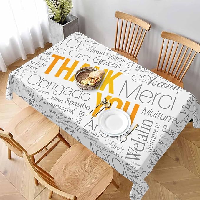 Thank You Tablecloths for Rectangle Tables Thank You Word Cloud in Different Languages 52x70 Table Cloth for Wedding Party Banquet,Dining Kitchen Table Cover