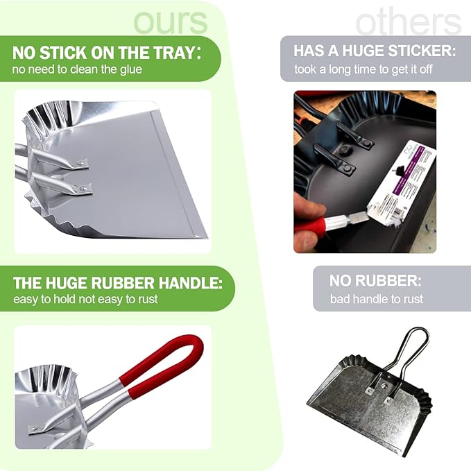TOP DOG Metal Dustpan 17”, Aluminum Dust Pans Heavy Duty Does not Chip or Bend Sheet Metal Edge Flat Against Floor for Small Item Sweeping Rubber Coated Easy to Grasp Handle (1pcs)