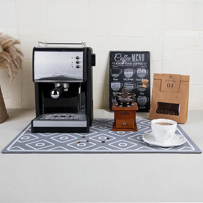 SUEH DESIGN Dish Drying Mat, Absorbent Coffee Mat 19.6 x 11.8 in Quick Dry Drying Mats Large Coffee Mat for Coffee Bar Kitchen Countertop, Gray