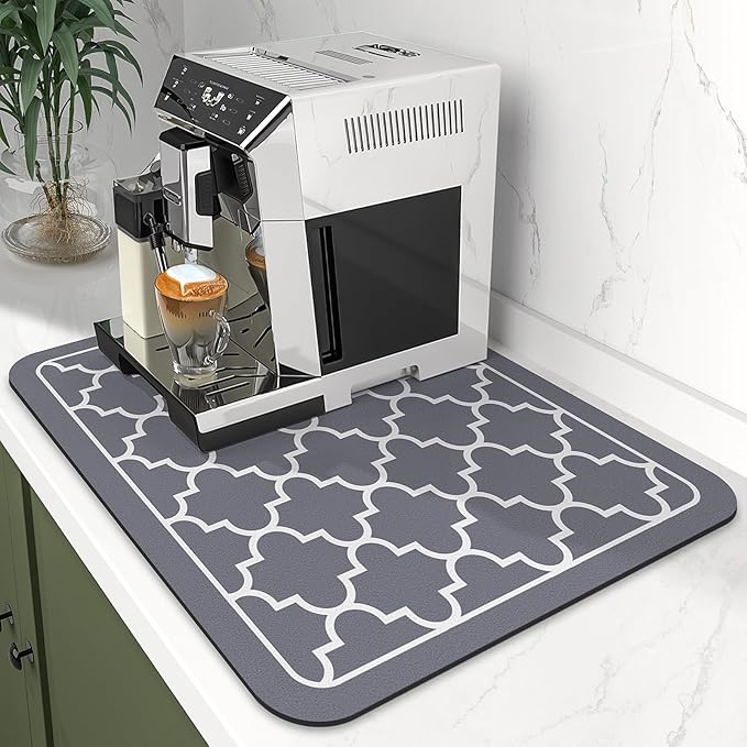 WISELIFE Dish Drying Mat Super Absorbent Drying Mat Large Dish Drying Mats for Kitchen Counter Easy Clean Dish Mat Kitchen Drying Mat15"x 18" Stylish Grey