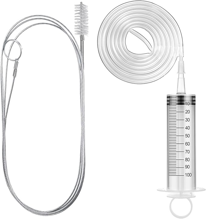 Gisafai 3 Pcs 59'' Refrigerator Cleaning Kit with 100 ml Syringe Compatible with Water Line for 1.5m Flexible Refrigerator Scrub Brush Flexible Feeding Tube Brush for Ice Maker Dispenser