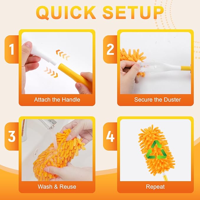 Duster Refill for Swiffer, 360 Dusters Heavy Duty Refills, Reusable Duster Kit for Home, Office, Furniture and Outdoor (5 Pack + 1 Handle)