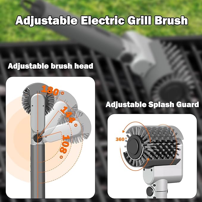 Electric Grill Brush Cleaner for Outdoor,150Mins BBQ Grill Cleaner with 3 Heads, 3-Speed & Angle Adjust Cordless Rotary Grill Brush,Waterproof Motorized Grill Cleaning Brush Kit for Barbecue Grates