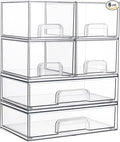 Vtopmart Stackable Storage Drawers Set of 6, Clear Plastic Organizer Bins for Bathroom Supplies, Ideal for Cabinet,Shelf, Pantry, Laundry Room Organization