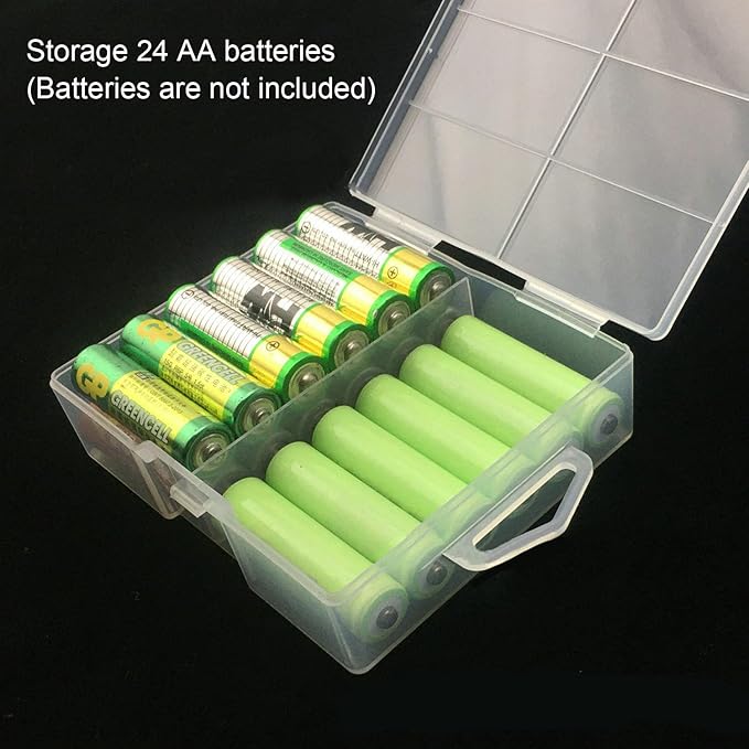 Heyiarbeit 24 x AA Battery Storage Case Holder Organizer Box Transparent