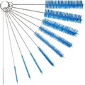 10" Tube Cleaning Brush Set, 10 Pack, Extra Long Nylon Straw Brushes with Flexible Handles for Bottles, Cleaning Straws, Pipe Cleaners, Keyboard, Glass, Guns, Detailing and Deep Cleaning, Blue