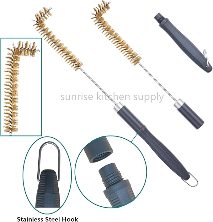 SUNRISE Fryer Brush with Long Handle (Brass with Plastic Handle, L and Double Brush)