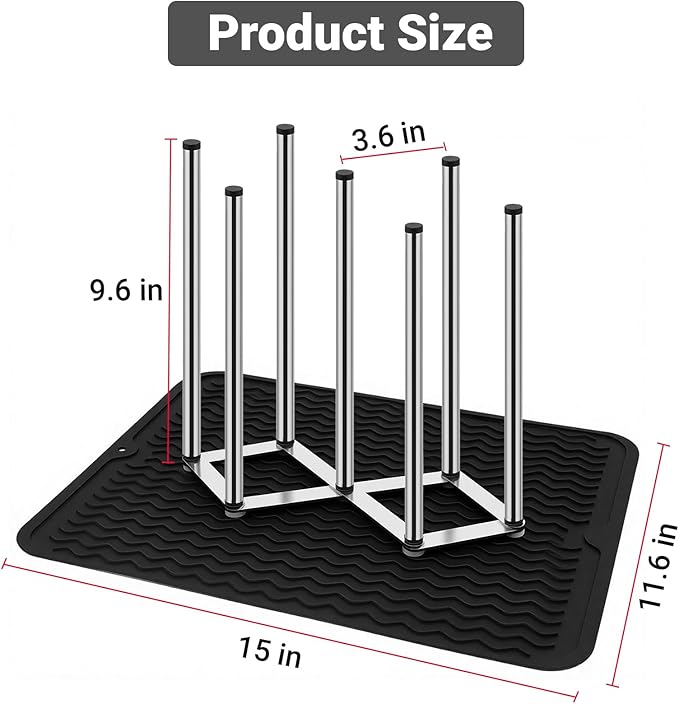 Stainless Steel Bottle Drying Rack with Non-Slip Silicone Mat – Foldable Water Bottles Dryer Stand for Cups, Tumblers, Wine Glasses & Baby Bottles, Space-Saving Countertop Bottle Rack Organizer