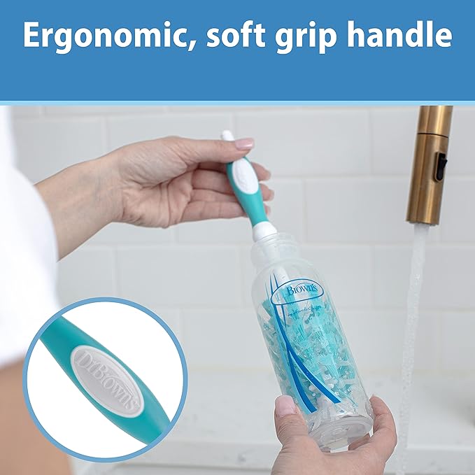 Dr. Brown's Soft Touch No Scratch Baby Bottle Cleaning Brush, Pink, 1-Pack + Deluxe Baby Bottle Brush with Vent Cleaning Brush, BPA-Free, Blue, 1-Pack