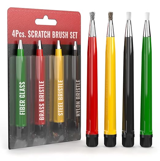 Fiberglass Pen Scratch Brush Set - Jewelry Cleaning Brush with Steel, Brass, Nylon, Fiberglass Tips for Corrosion Remover and Rust, Jewelry, Electrical Circuit Boards and Auto Body Work
