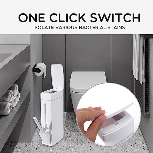 Slim Bathroom Trash Can,Bathroom Trash Can with Toilet Brush and Holder Set 4.5 Liter / 1.2 Gallon Press-Type Plastic Garbage Can Slim Rectangular Trash Bin for Toilet
