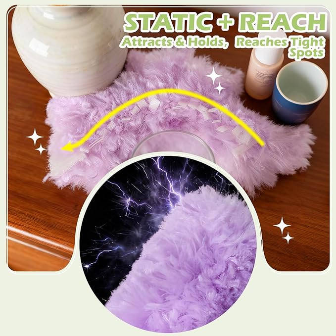 30-Pack Dual-Sided 360° Duster Refills, Heavy Duty Static Cleaning Heads for Multi-Surface, Compatible with Most Handles for Furniture, Electronics, Fans & Blinds (Purple)