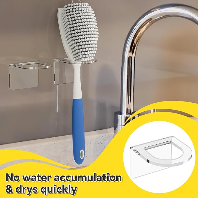 NiHome Clear Acrylic Kitchen Sink Brush Holder 2PCS, Universal Fit Compatible with All Sink Types for Practical & Stylish Brush Storage, Easy Installation Sleek Modern Design with Secure Nano Adhesive
