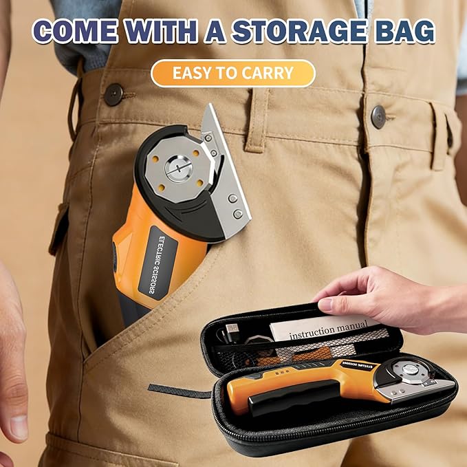 Electric Scissors, Cardboard Box Cutter with Safety Lock & LED Light, 2000mAh Battery, Tungsten Steel Blade, Storage Bag and Box, Suitable for Fabric Carpet Carton Plastic Leather Cloth