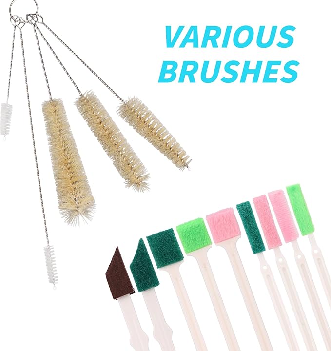 14pcs Pet Water Fountain Cleaning Kit, Multiple Size Material Cat Fountain Cleaning Brush Set with Sponge Most Pet Water Dispensers Cleaner