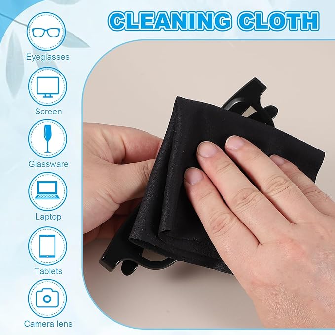 PATIKIL Glasses Cleaning Cloth 7.9" x 7.9", 6 Pcs Microfiber Eyeglasses Cleaner Cloths Soft Suede Wipe Screen for Camera Len Eyeglass Screens Phones Smart Devices, Black
