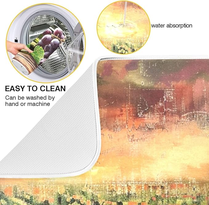Grapes Wine Glass Bottle Dish Drying Mat for Kitchen Counter Absorbent Microfiber Drying Pad, Medium 16x18 in