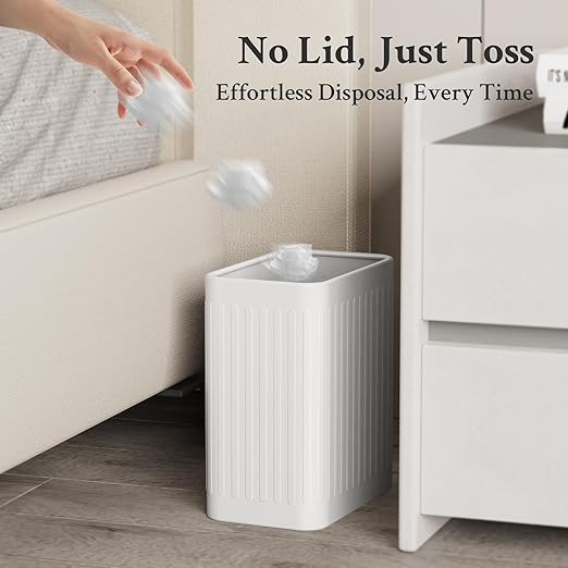 TrashAid Small Bathroom Trash Can, 2.1 Gallon Bathroom Garbage Can, Stainless Steel Waste Basket for Office, Under Desk, Bedroom, Rv, White